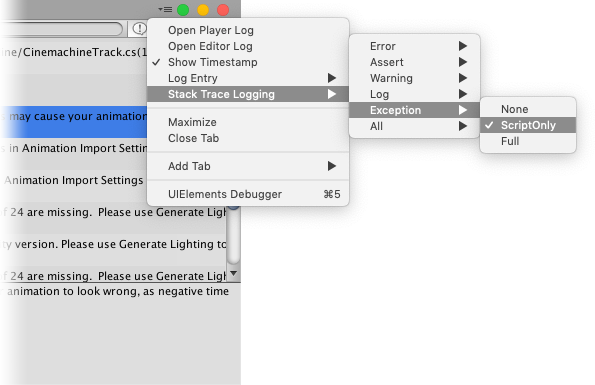 Stack trace logging options