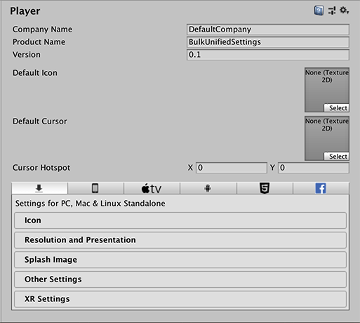 Player settings that are available for all platforms